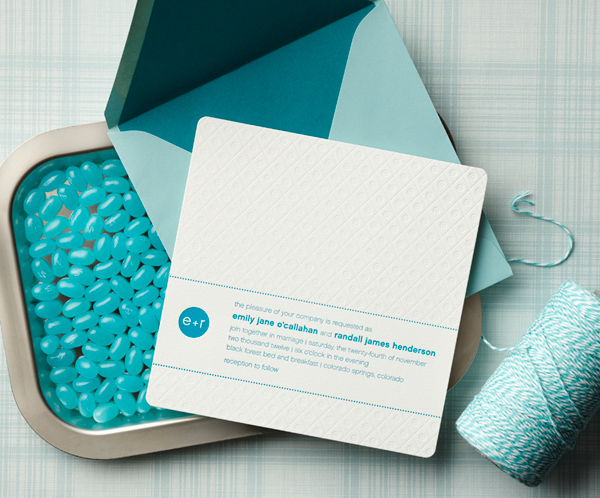Modern aqua blue and white wedding invitation by Curious & Company Invitations