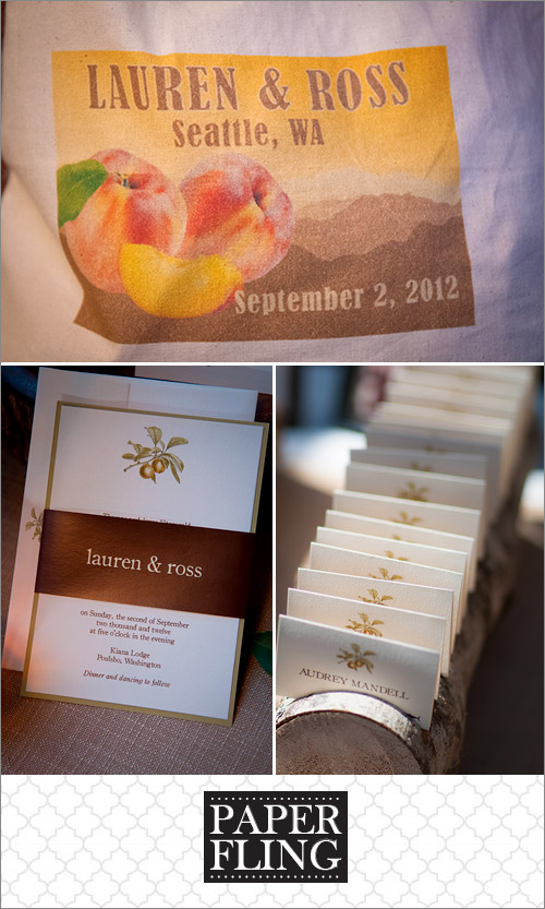 Vintage peaches rustic wedding invitation by Paper Fling, photos by Bradley Hanson | junebugweddings.com